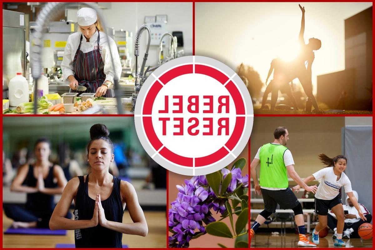 Collage of images of people doing various activities including yoga, cooking, and playing basketball