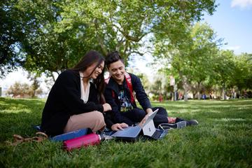 UNLV students studying outdoors on campus