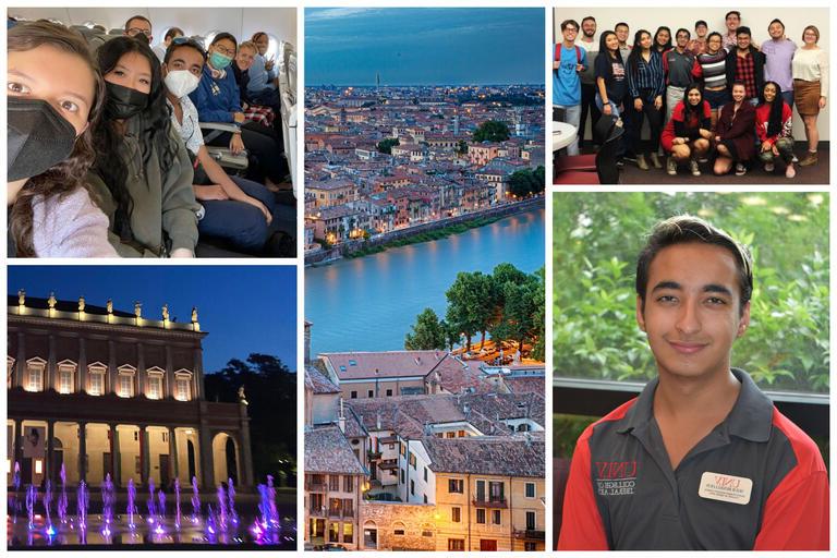 collage of student groups and Italy travel pictures
